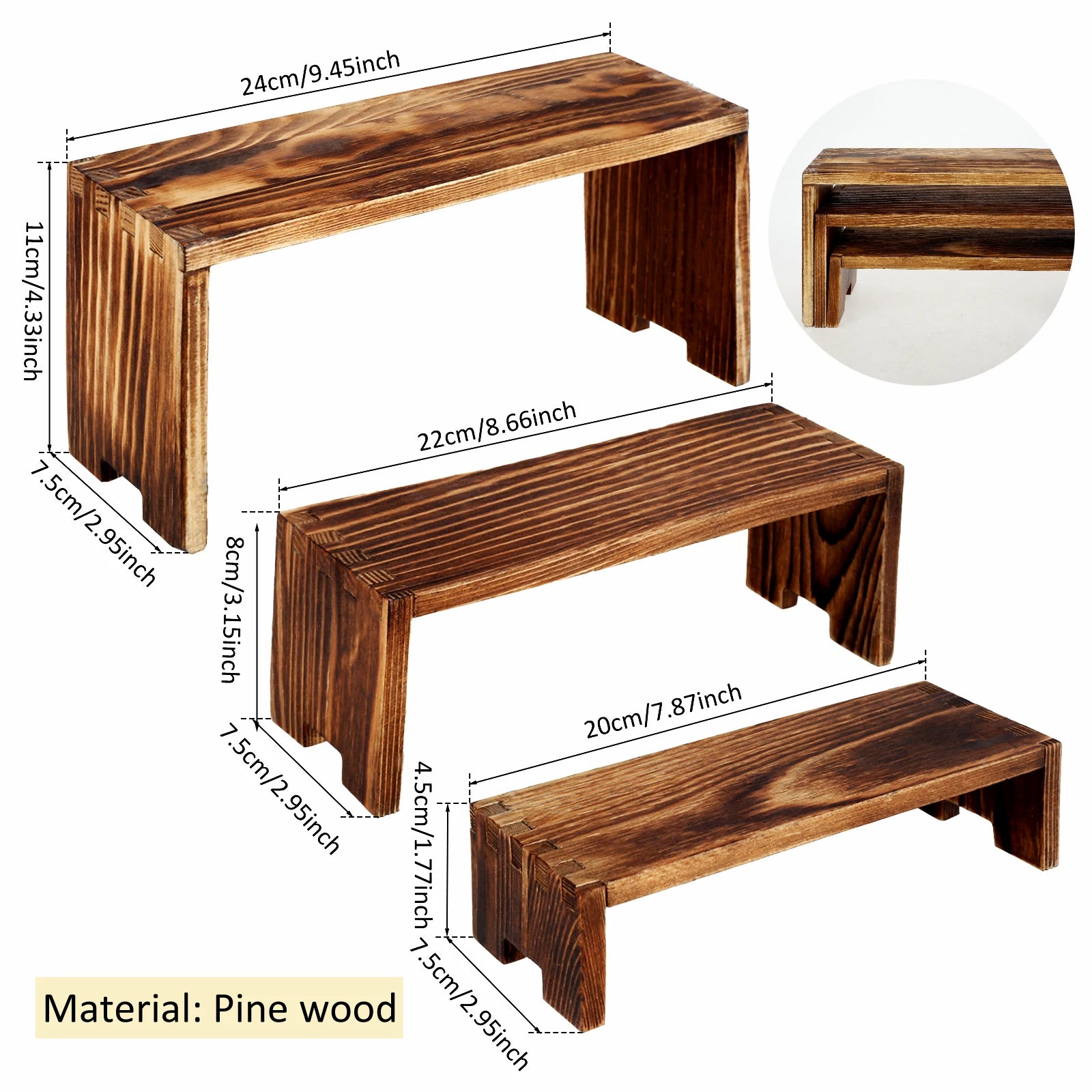 3PCS labubu Wood Display Risers Rectangular Pine Display Stands Stackable Riser Stands Decorative Display Rack Shelf for popmart