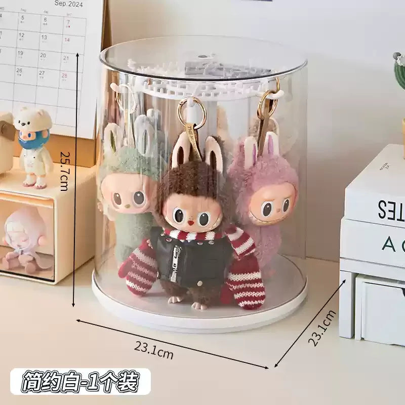 Labubu Rotating Display Stand Rubber Doll Charms Storage Box Trendy Blind Box Toys Toy Display Case for Collectibles