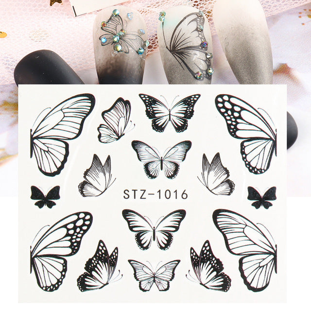 Japanese Beautiful Fairy Black And White Color Butterfly Nail Stickers