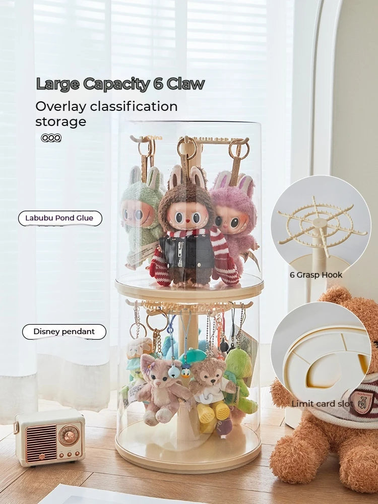 Labubu Rotating Display Stand Rubber Doll Charms Storage Box Trendy Blind Box Toys Toy Display Case for Collectibles