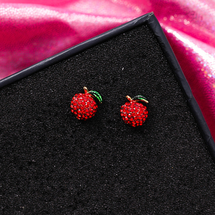 925 Silver Needle Festive Red Cherry Strawberry Fruit Stud Earrings Small Flowers Mushrooms Full Diamond Earrings