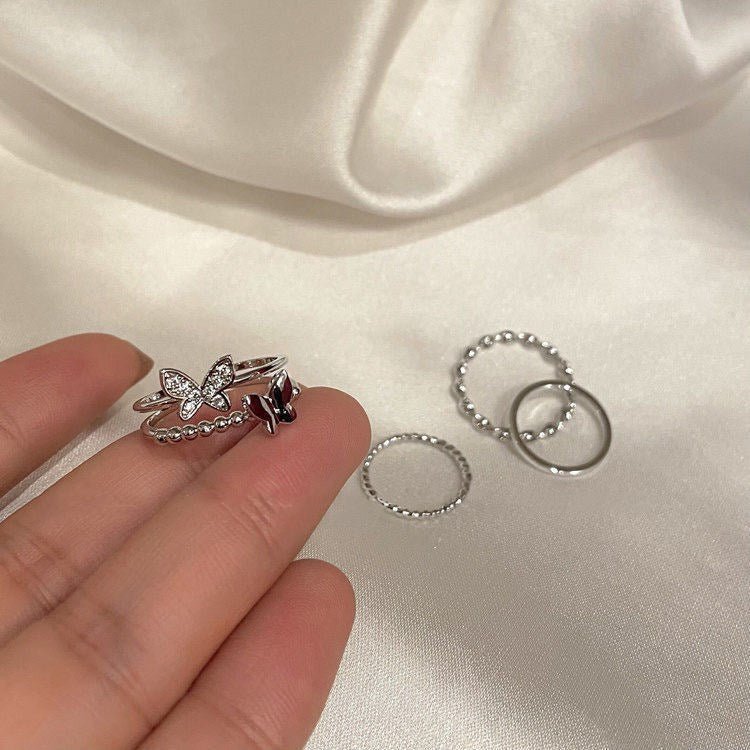 Delicate Super Fairy Butterfly Twisted Four-Piece Ring Set
