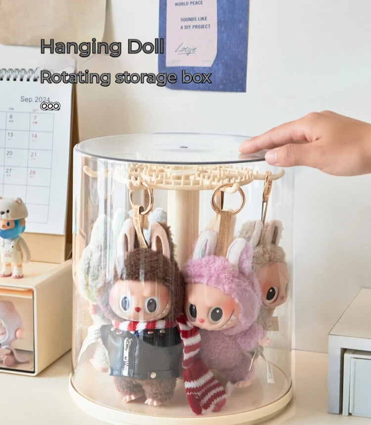 Labubu Rotating Display Stand Rubber Doll Charms Storage Box Trendy Blind Box Toys Toy Display Case for Collectibles