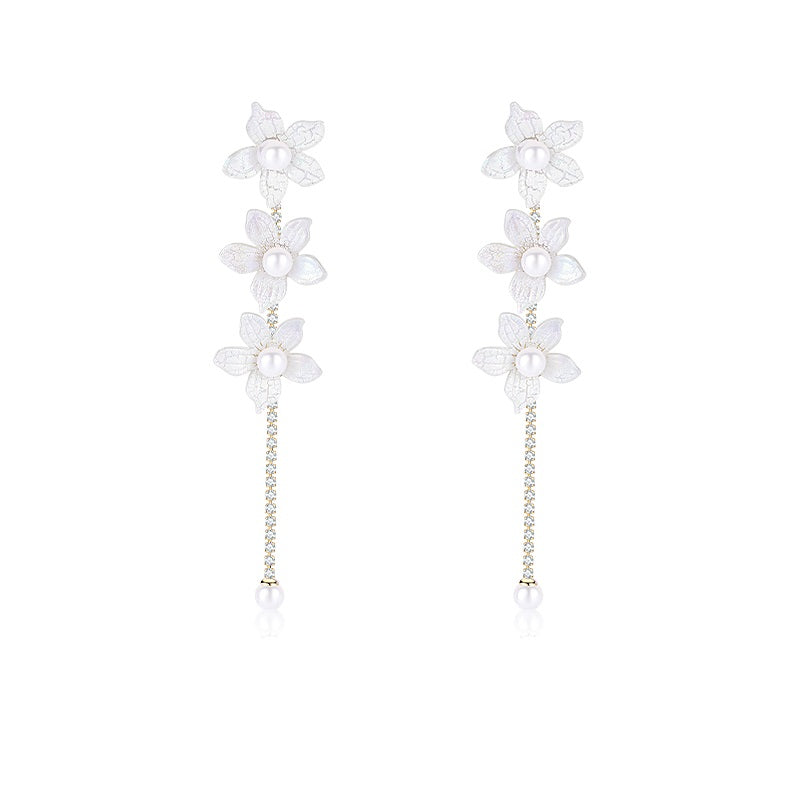 White Flower Tassel Earrings Fairy