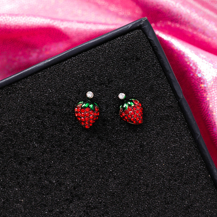 925 Silver Needle Festive Red Cherry Strawberry Fruit Stud Earrings Small Flowers Mushrooms Full Diamond Earrings