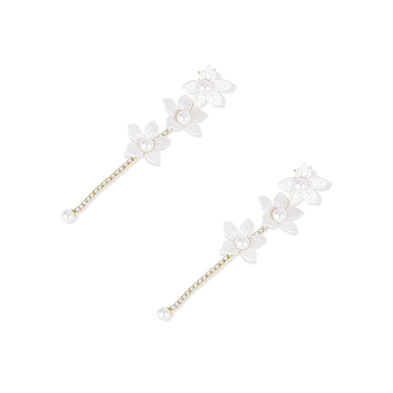 White Flower Tassel Earrings Fairy
