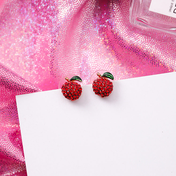 925 Silver Needle Festive Red Cherry Strawberry Fruit Stud Earrings Small Flowers Mushrooms Full Diamond Earrings