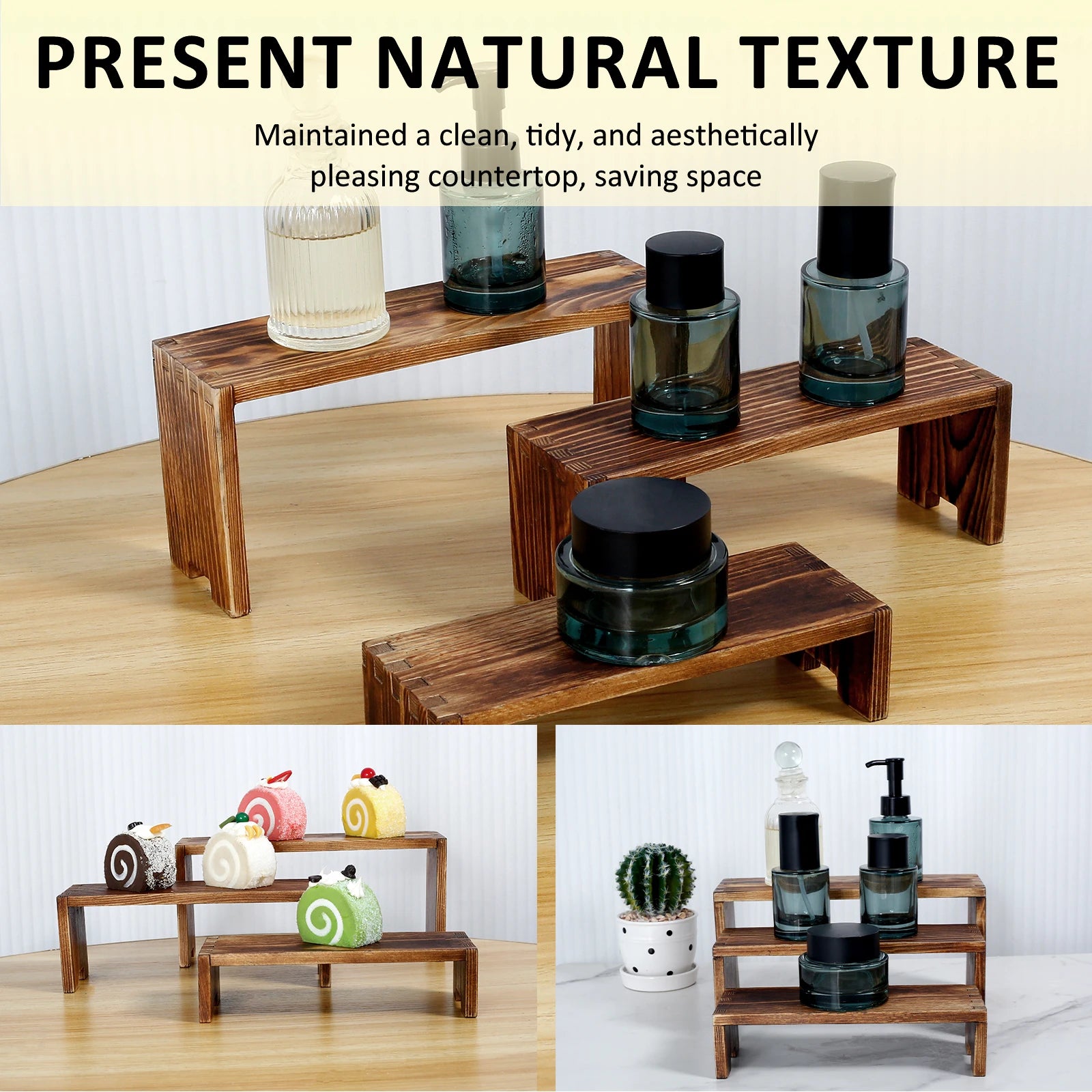 3PCS labubu Wood Display Risers Rectangular Pine Display Stands Stackable Riser Stands Decorative Display Rack Shelf for popmart