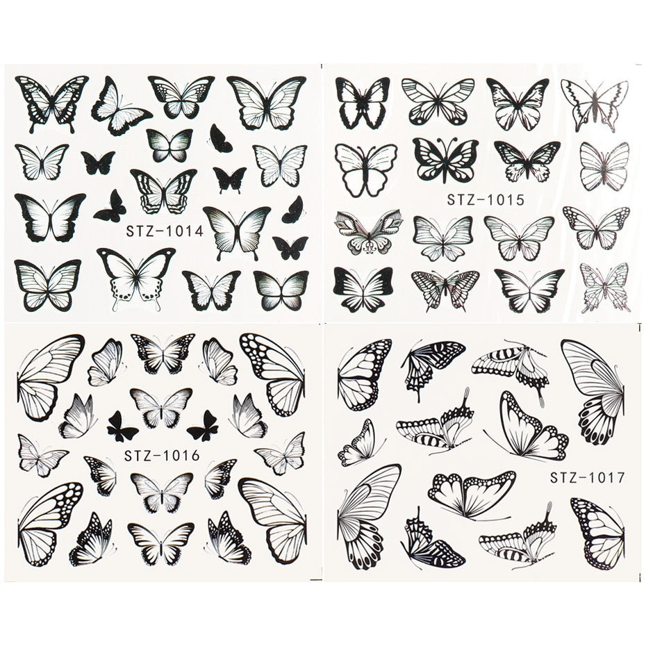 Japanese Beautiful Fairy Black And White Color Butterfly Nail Stickers