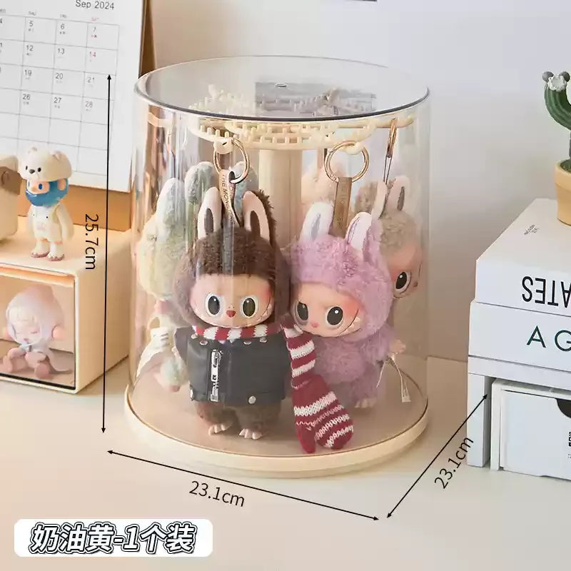 Labubu Rotating Display Stand Rubber Doll Charms Storage Box Trendy Blind Box Toys Toy Display Case for Collectibles
