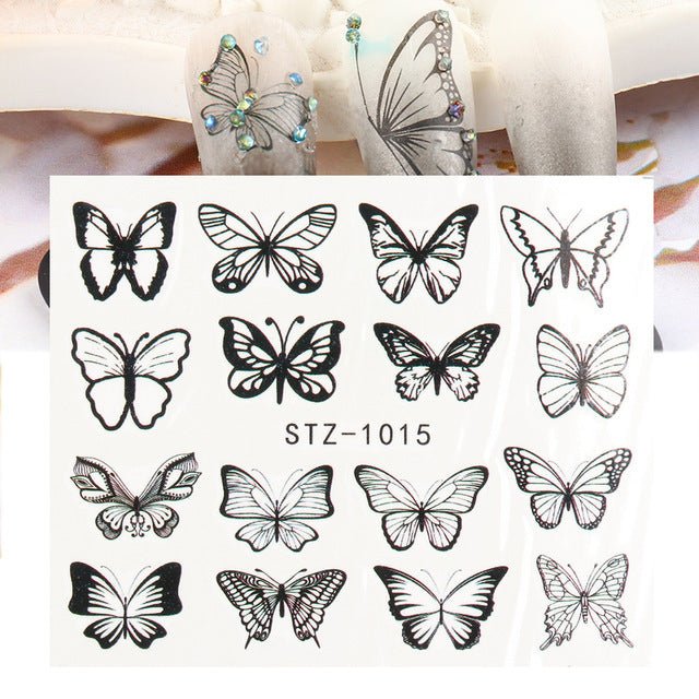 Japanese Beautiful Fairy Black And White Color Butterfly Nail Stickers