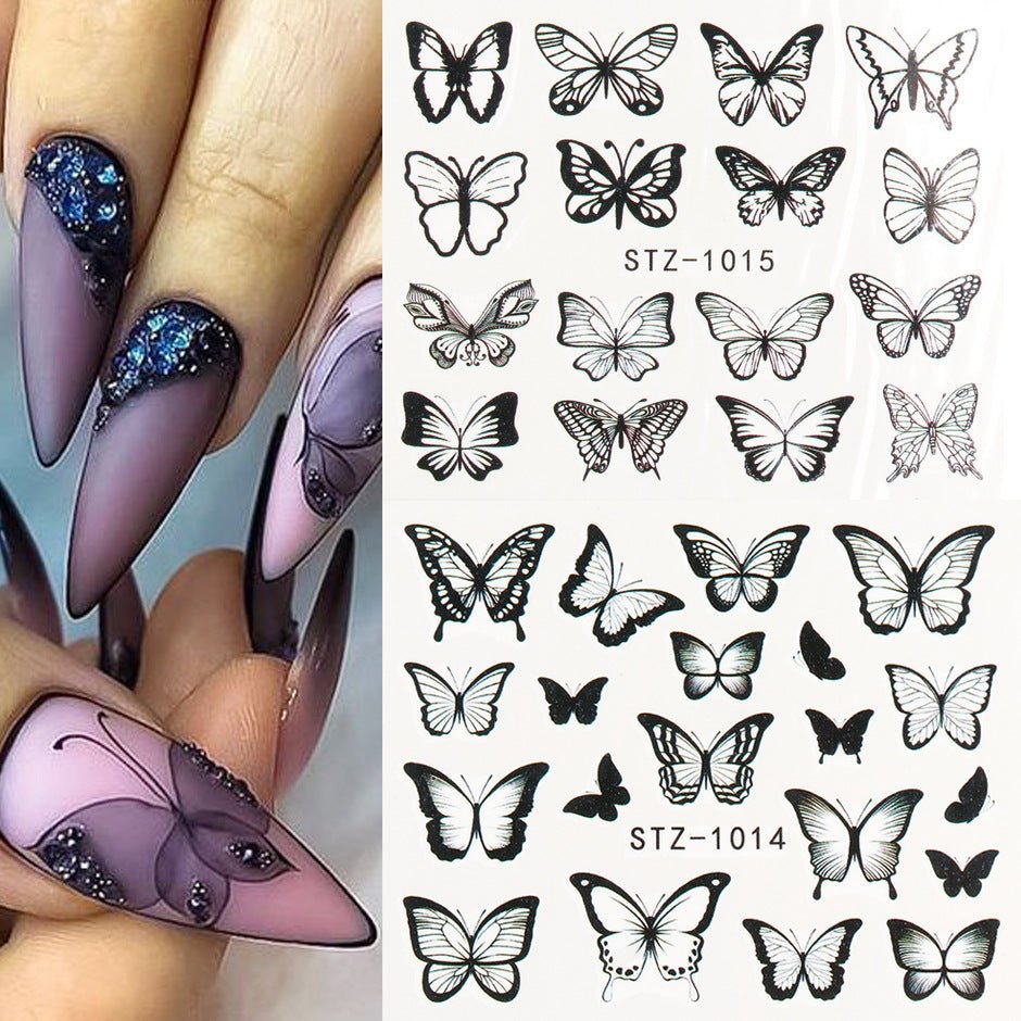 Japanese Beautiful Fairy Black And White Color Butterfly Nail Stickers