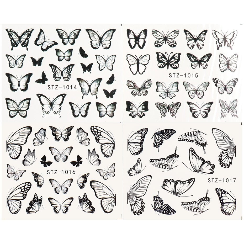 Japanese Beautiful Fairy Black And White Color Butterfly Nail Stickers