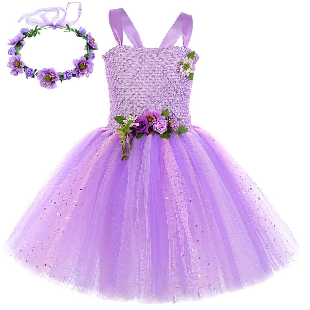 Purple Flower Fairy Elf Girls' Tulle Princess Children's Wings Fairy Role-Play Dress