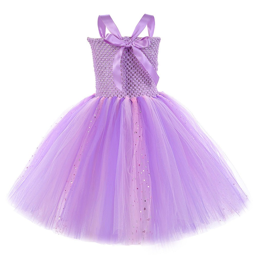 Purple Flower Fairy Elf Girls' Tulle Princess Children's Wings Fairy Role-Play Dress
