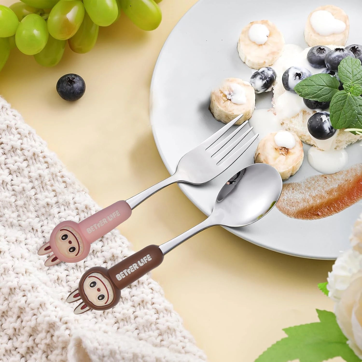 Stainless Steel Kids la-bubu Silverware Set, Child and Toddler Flatware,Kids Utensil Set,Children Safe Forks, Spoons