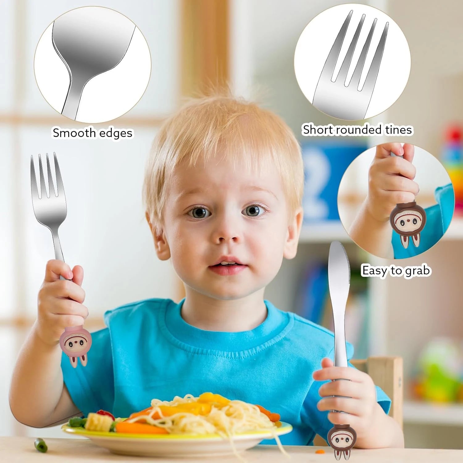 Stainless Steel Kids la-bubu Silverware Set, Child and Toddler Flatware,Kids Utensil Set,Children Safe Forks, Spoons