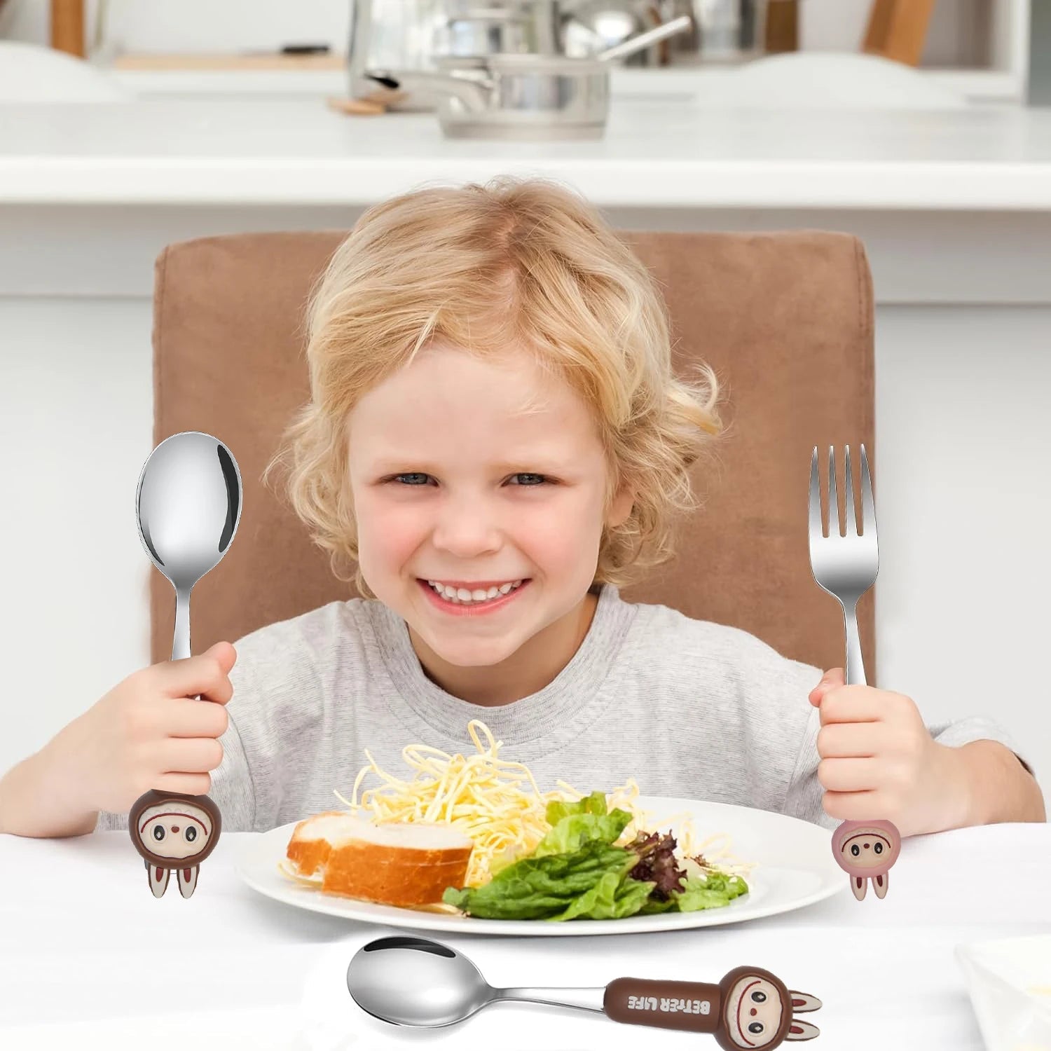 Stainless Steel Kids la-bubu Silverware Set, Child and Toddler Flatware,Kids Utensil Set,Children Safe Forks, Spoons