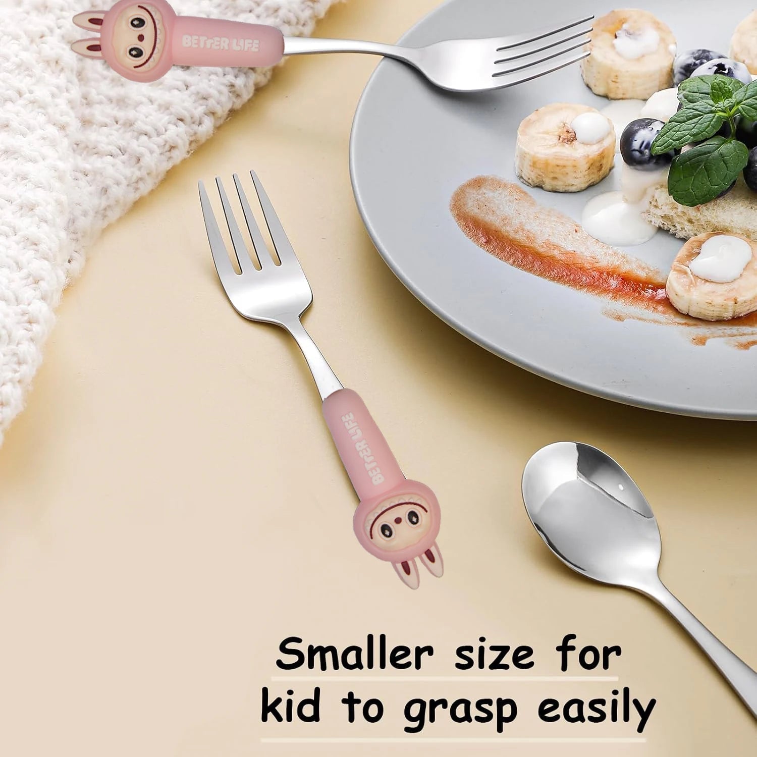 Stainless Steel Kids la-bubu Silverware Set, Child and Toddler Flatware,Kids Utensil Set,Children Safe Forks, Spoons