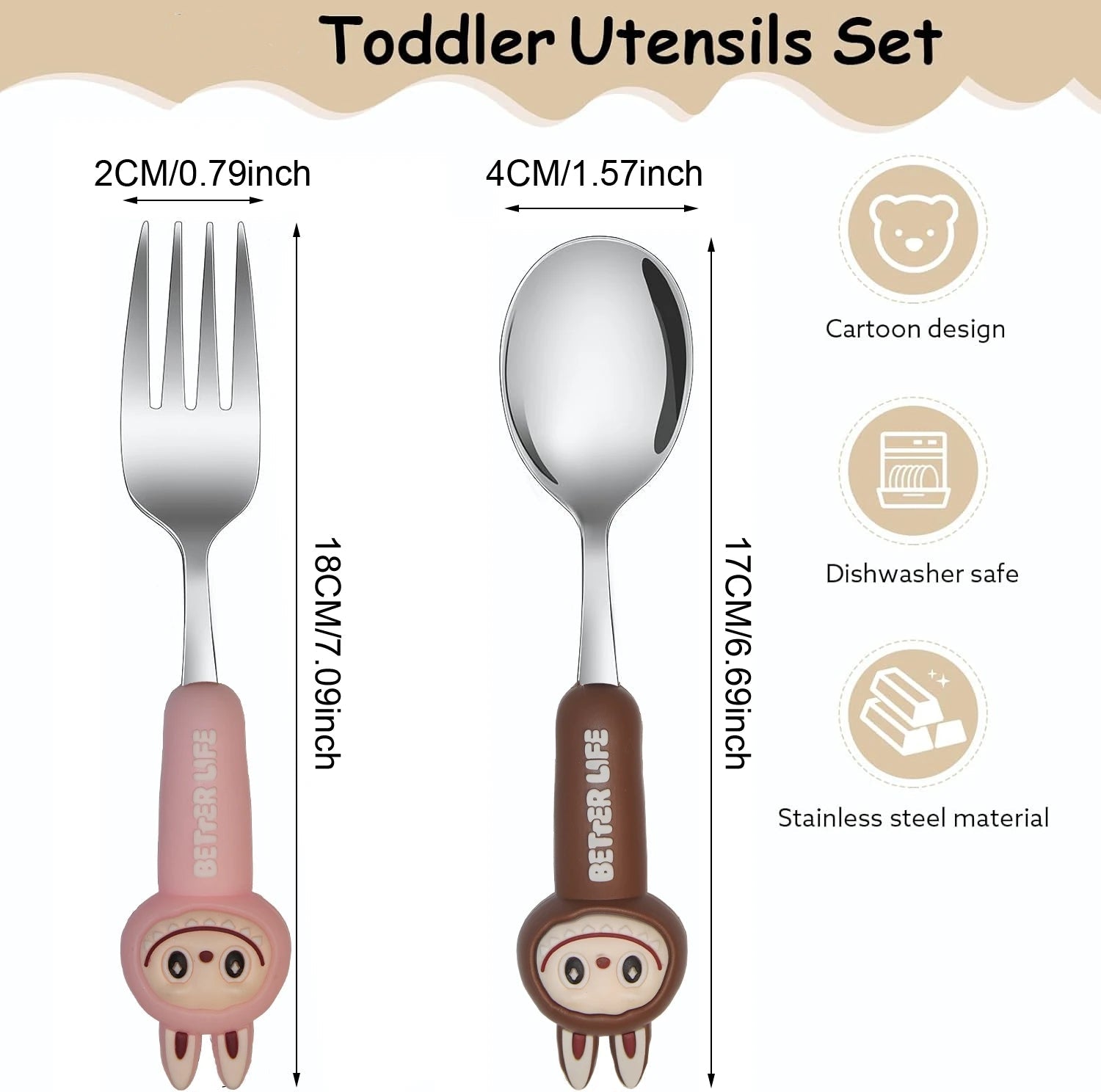 Stainless Steel Kids la-bubu Silverware Set, Child and Toddler Flatware,Kids Utensil Set,Children Safe Forks, Spoons